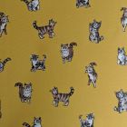 Discover Direct - Cotton Rich Linen Look Fabric Shabby Cats Mustard