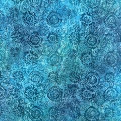50's Bali Cotton Batik Spiral, Turquoise