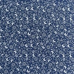 100% Quilting Cotton Floral Butterfly, Navy/White