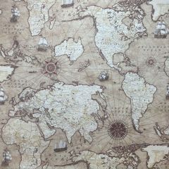 Discover Direct - Cotton Rich Linen Look Fabric, Vintage World Map