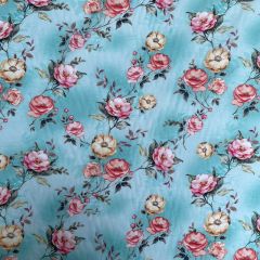 Cotton Lawn Print Rose, Turquoise