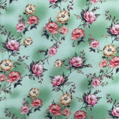 Cotton Lawn Print Rose, Green