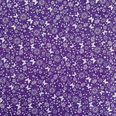 100% Quilting Cotton Floral Butterfly, Purple/White