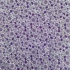 100% Quilting Cotton Floral Butterfly, White/Purple