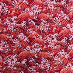 Isumi Japanese Foil Cotton Print Ocean Waves, Red