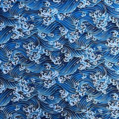 Isumi Japanese Foil Cotton Print Ocean Waves, Royal Blue