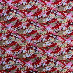 Isumi Japanese Foil Cotton Print Rolling Blossom Hilll, Red