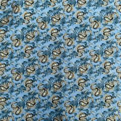 Isumi Japanese Foil Cotton Print Lightening Dragon, Sky Blue