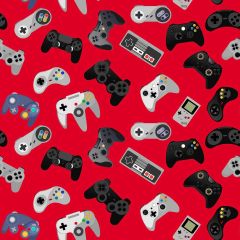 Printed Crafty Cotton Fabric Gaming, Red