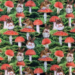 Printed Jersey Fabric Digital Mouse & Mushroom