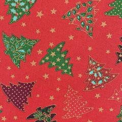 Printed Lifestyle Cotton Fabric Christmas Tree, Red