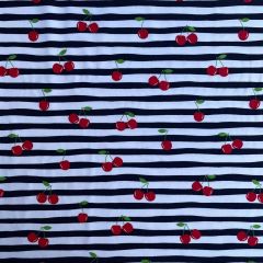 Printed Jersey Fabric Stripes, Cherries