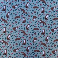 Printed Jersey Fabric Foxes, Green