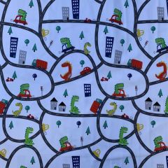 Printed Jersey Fabric Dino Road, White