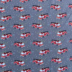 Printed Jersey Fabric Firetruck, Grey