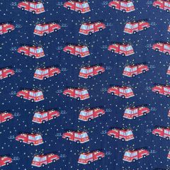 Printed Jersey Fabric Firetruck, Navy Blue